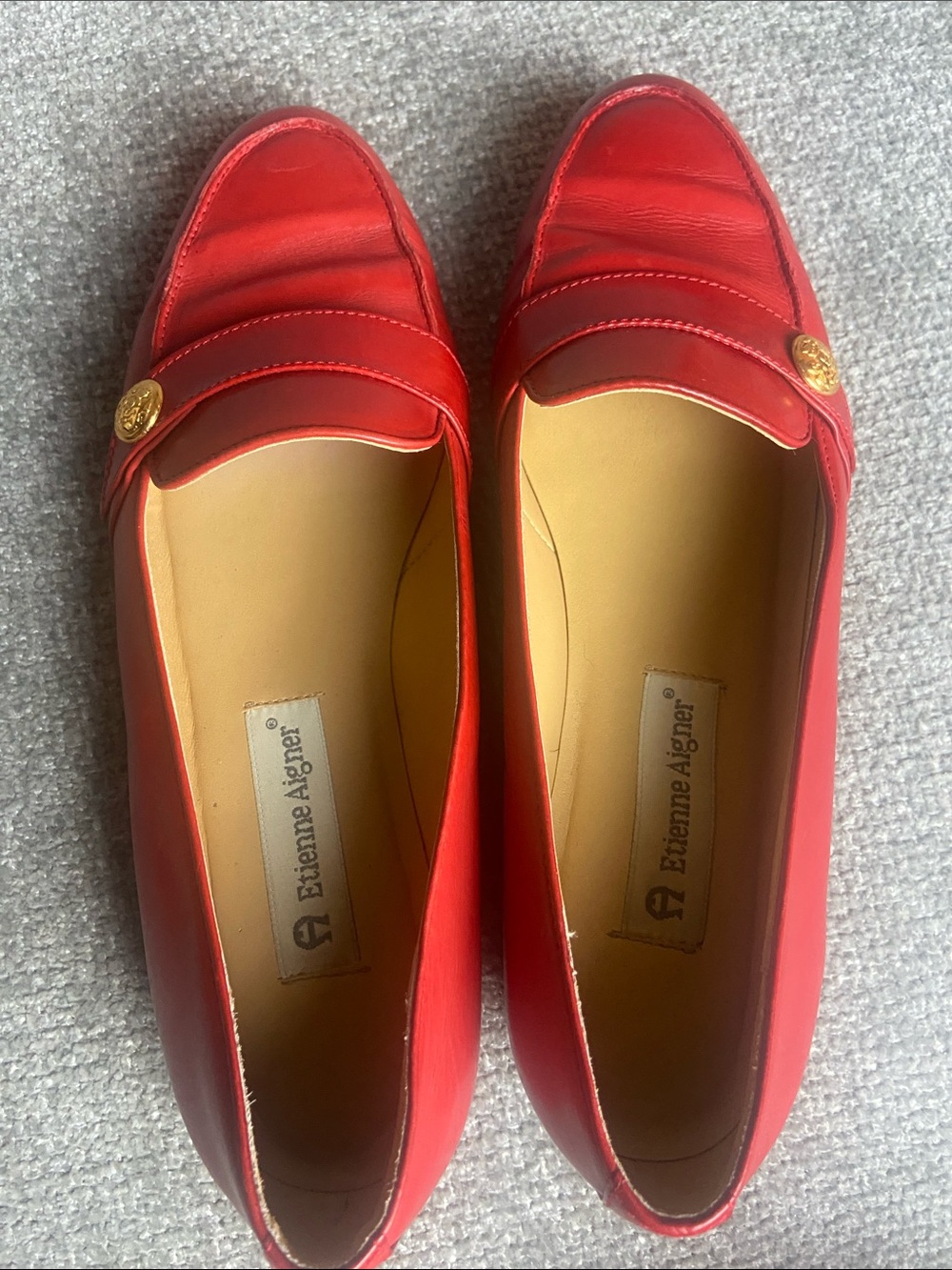 Etienne Aigner Womens Red Leather Slip-On Loafers with Gold Emblem 9 - Picture 5 of 12